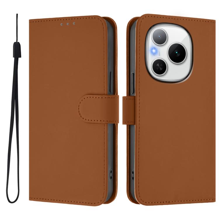 For Honor Power 5G Skin Feel Solid Color Leather Phone Case with Lanyard