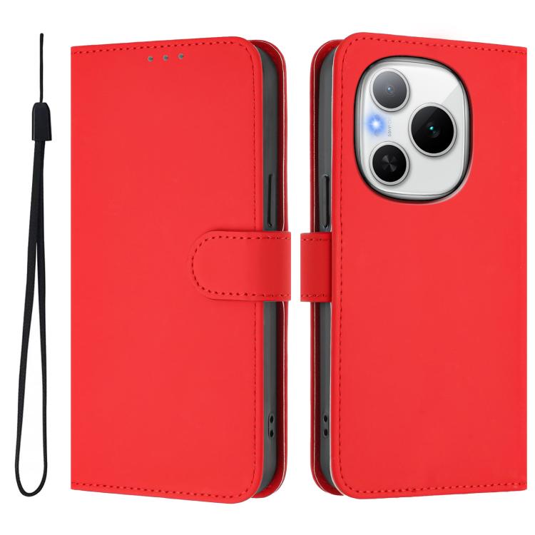For Honor Power 5G Skin Feel Solid Color Leather Phone Case with Lanyard