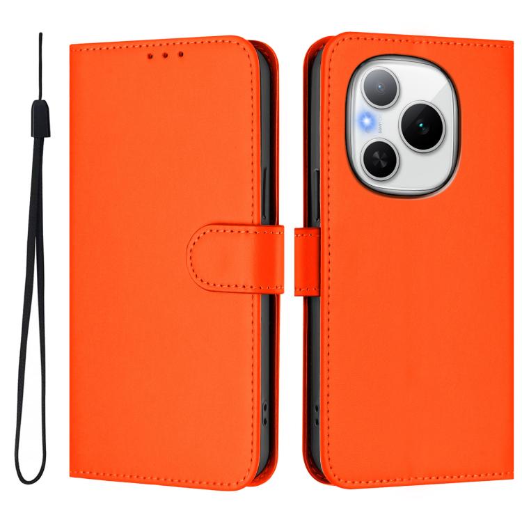 For Honor Power 5G Skin Feel Solid Color Leather Phone Case with Lanyard