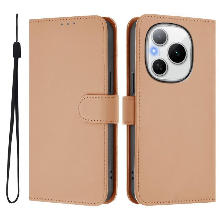 For Honor Power 5G Skin Feel Solid Color Leather Phone Case with Lanyard