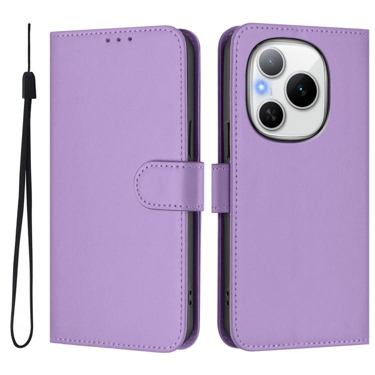 For Honor Power 5G Skin Feel Solid Color Leather Phone Case with Lanyard