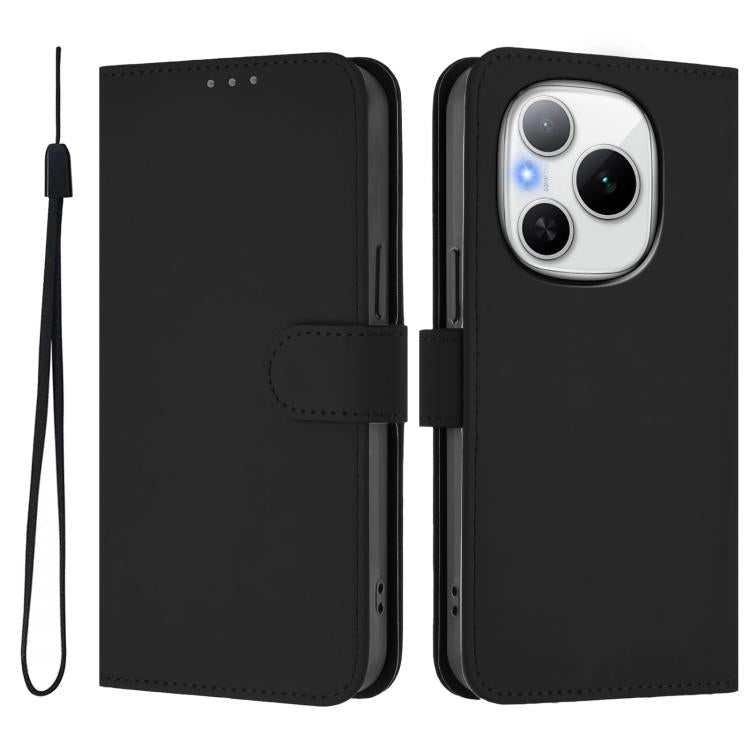 For Honor Power 5G Skin Feel Solid Color Leather Phone Case with Lanyard