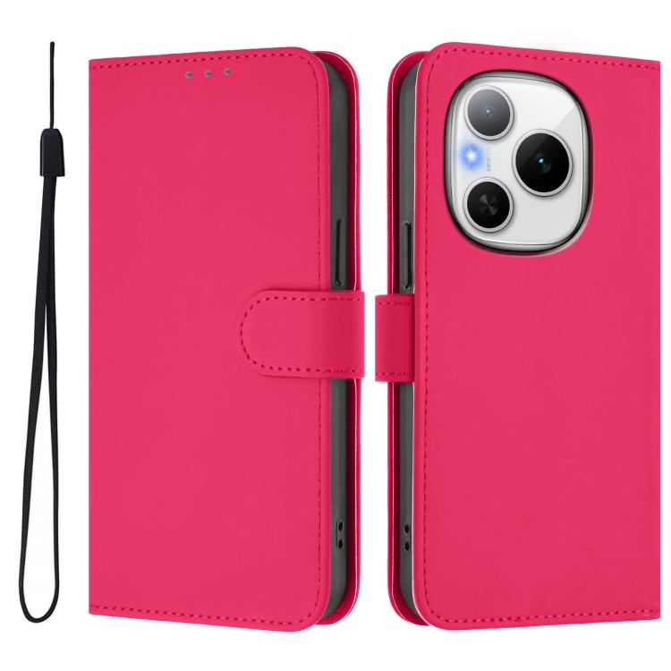 For Honor Power 5G Skin Feel Solid Color Leather Phone Case with Lanyard