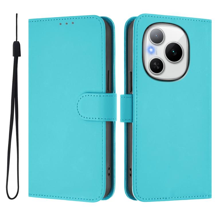 For Honor Power 5G Skin Feel Solid Color Leather Phone Case with Lanyard