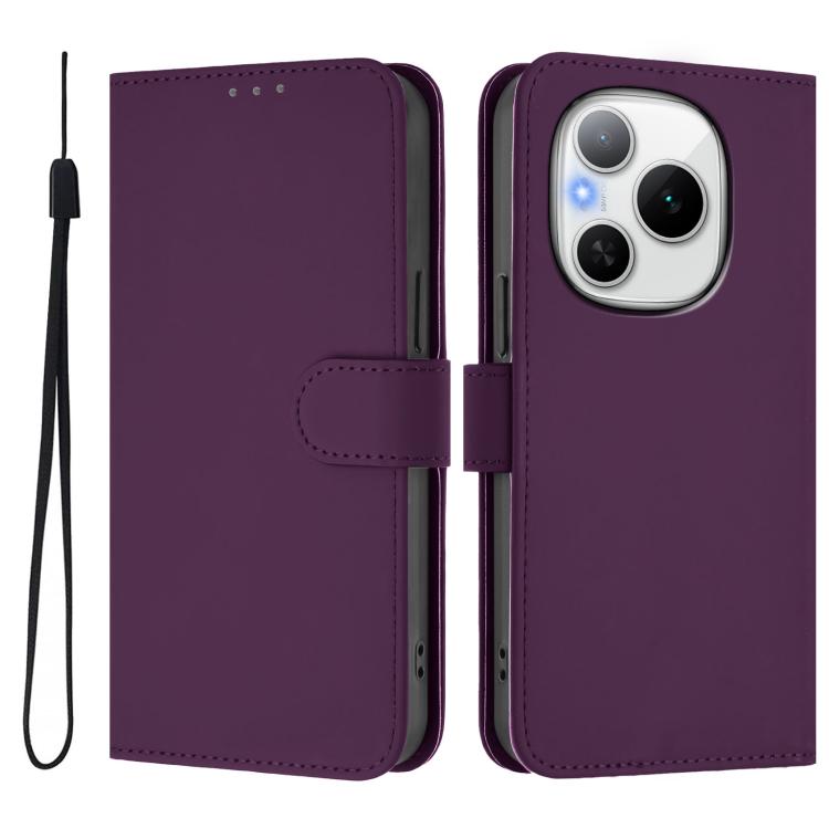 For Honor Power 5G Skin Feel Solid Color Leather Phone Case with Lanyard