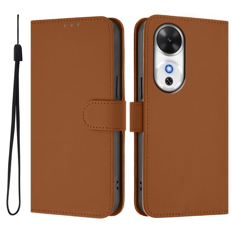 For Honor Play 60 5G Skin Feel Solid Color Leather Phone Case with Lanyard