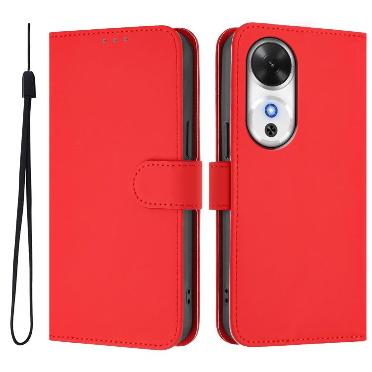 For Honor Play 60 5G Skin Feel Solid Color Leather Phone Case with Lanyard