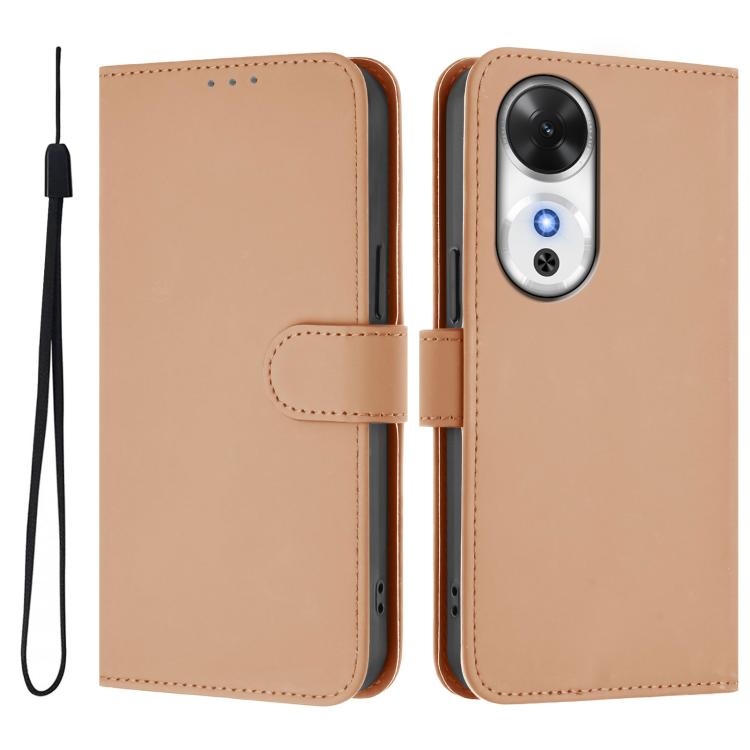 For Honor Play 60 5G Skin Feel Solid Color Leather Phone Case with Lanyard