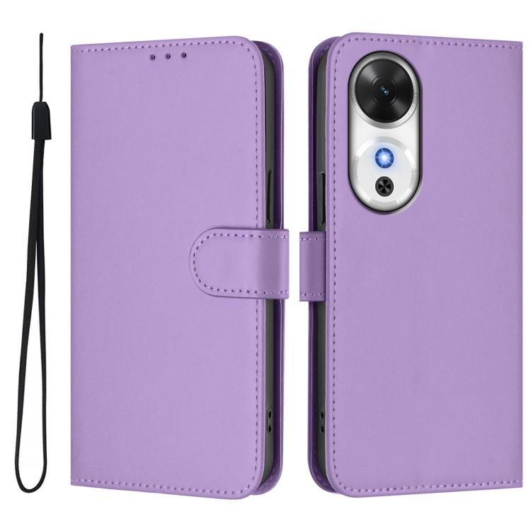 For Honor Play 60 5G Skin Feel Solid Color Leather Phone Case with Lanyard
