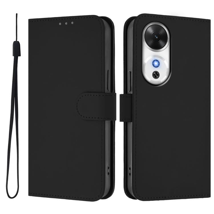 For Honor Play 60 5G Skin Feel Solid Color Leather Phone Case with Lanyard