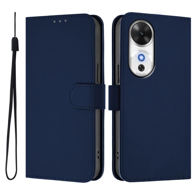 For Honor Play 60 5G Skin Feel Solid Color Leather Phone Case with Lanyard