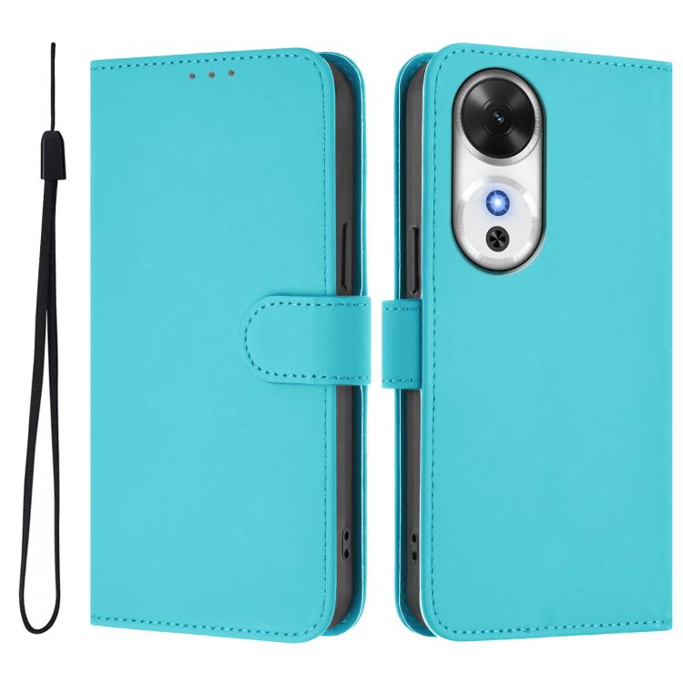 For Honor Play 60 5G Skin Feel Solid Color Leather Phone Case with Lanyard