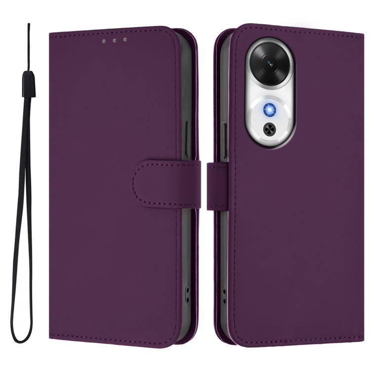 For Honor Play 60 5G Skin Feel Solid Color Leather Phone Case with Lanyard