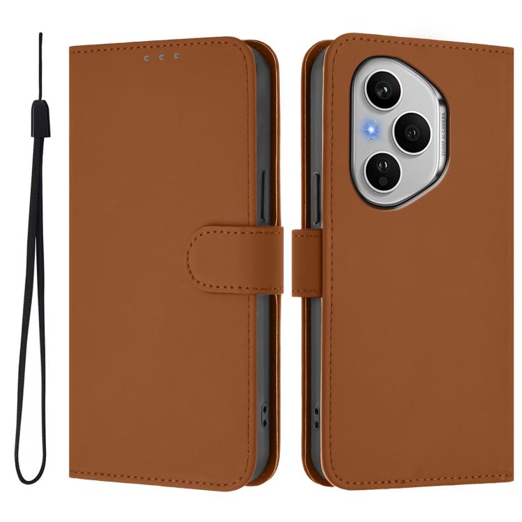 For Honor 400 Pro Global 160.8mm Skin Feel Solid Color Leather Phone Case with Lanyard