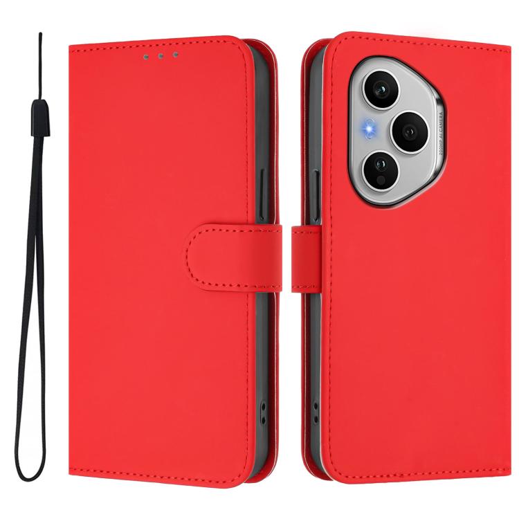 For Honor 400 Pro Global 160.8mm Skin Feel Solid Color Leather Phone Case with Lanyard