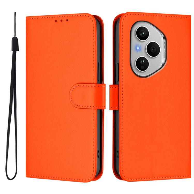 For Honor 400 Pro Global 160.8mm Skin Feel Solid Color Leather Phone Case with Lanyard