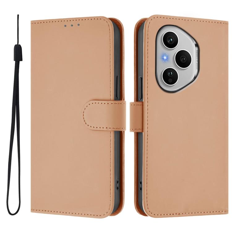 For Honor 400 Pro Global 160.8mm Skin Feel Solid Color Leather Phone Case with Lanyard