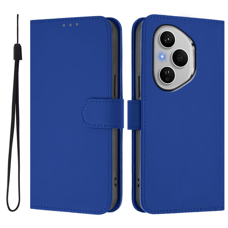For Honor 400 Pro Global 160.8mm Skin Feel Solid Color Leather Phone Case with Lanyard