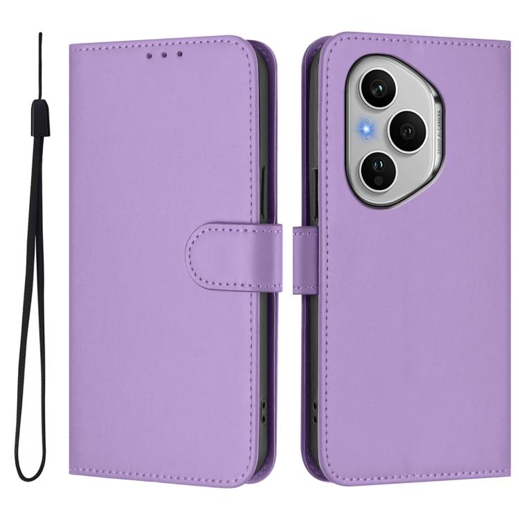For Honor 400 Pro Global 160.8mm Skin Feel Solid Color Leather Phone Case with Lanyard