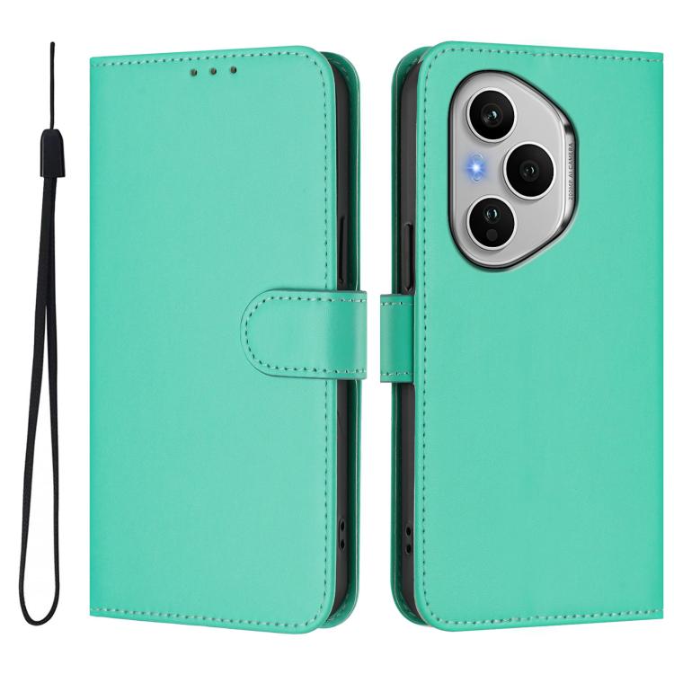 For Honor 400 Pro Global 160.8mm Skin Feel Solid Color Leather Phone Case with Lanyard