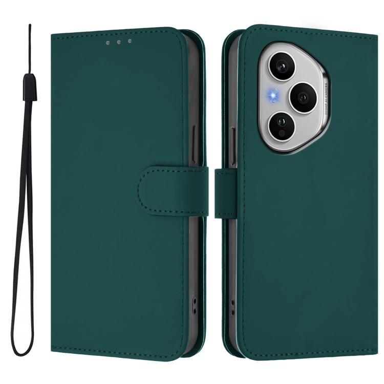 For Honor 400 Pro Global 160.8mm Skin Feel Solid Color Leather Phone Case with Lanyard