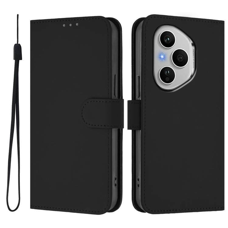 For Honor 400 Pro Global 160.8mm Skin Feel Solid Color Leather Phone Case with Lanyard