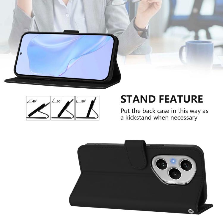 For Honor 400 Pro Global 160.8mm Skin Feel Solid Color Leather Phone Case with Lanyard