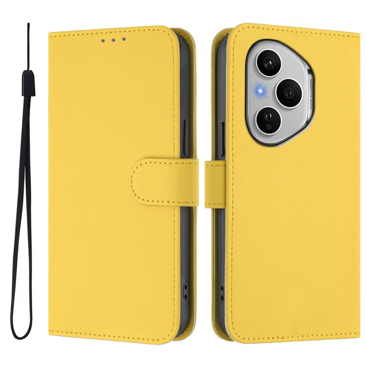 For Honor 400 Pro Global 160.8mm Skin Feel Solid Color Leather Phone Case with Lanyard