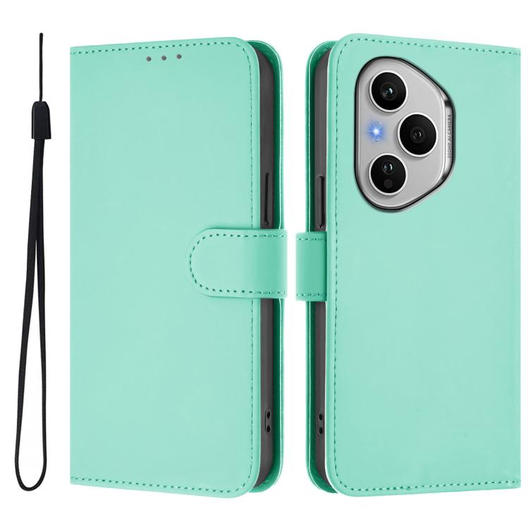 For Honor 400 Pro Global 160.8mm Skin Feel Solid Color Leather Phone Case with Lanyard