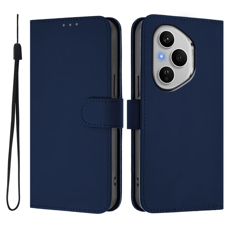For Honor 400 Pro Global 160.8mm Skin Feel Solid Color Leather Phone Case with Lanyard