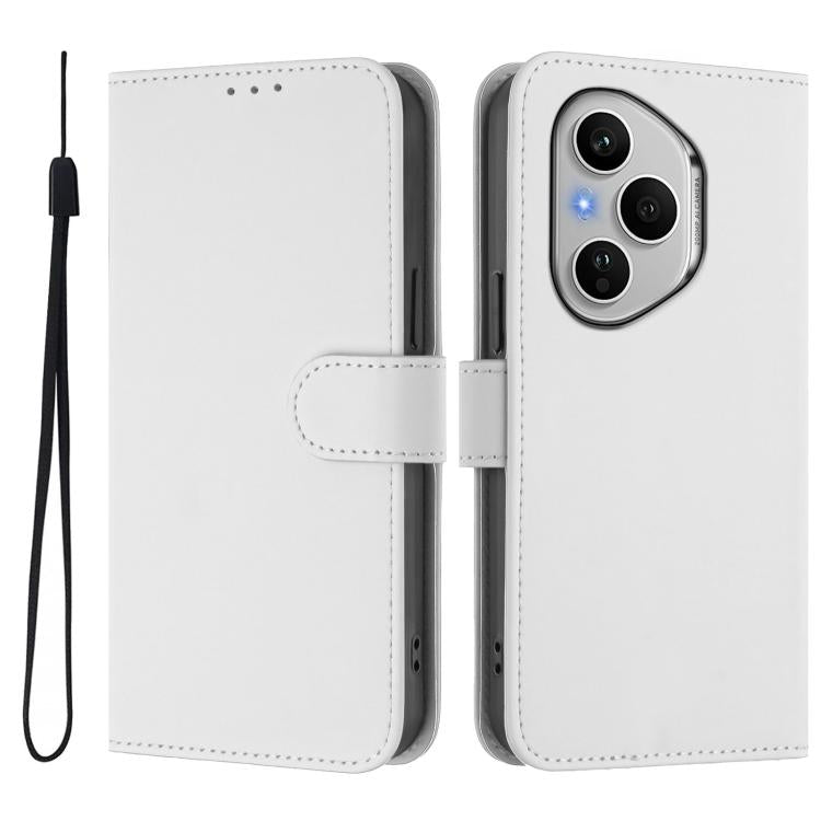 For Honor 400 Pro Global 160.8mm Skin Feel Solid Color Leather Phone Case with Lanyard