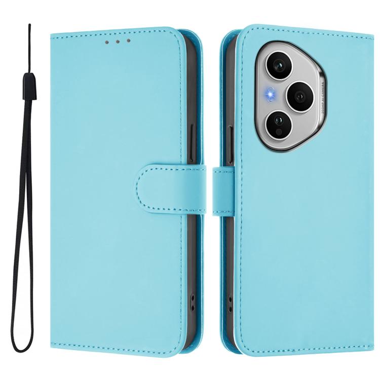 For Honor 400 Pro Global 160.8mm Skin Feel Solid Color Leather Phone Case with Lanyard