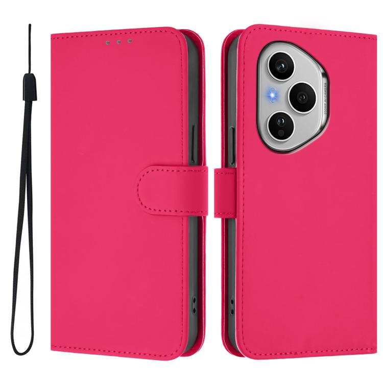 For Honor 400 Pro Global 160.8mm Skin Feel Solid Color Leather Phone Case with Lanyard