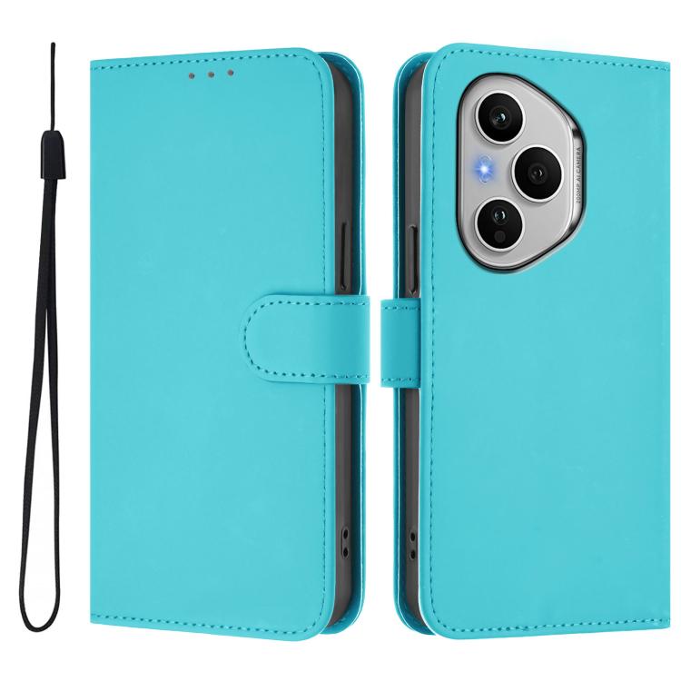 For Honor 400 Pro Global 160.8mm Skin Feel Solid Color Leather Phone Case with Lanyard