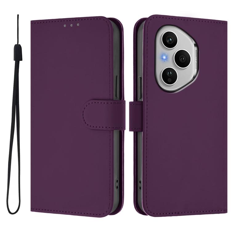 For Honor 400 Pro Global 160.8mm Skin Feel Solid Color Leather Phone Case with Lanyard