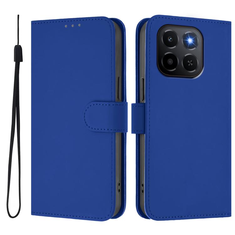 For Honor X6C 4G Skin Feel Solid Color Leather Phone Case with Lanyard