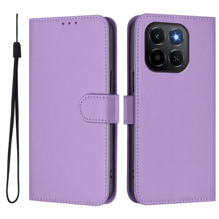 For Honor X6C 4G Skin Feel Solid Color Leather Phone Case with Lanyard
