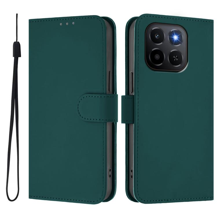 For Honor X6C 4G Skin Feel Solid Color Leather Phone Case with Lanyard