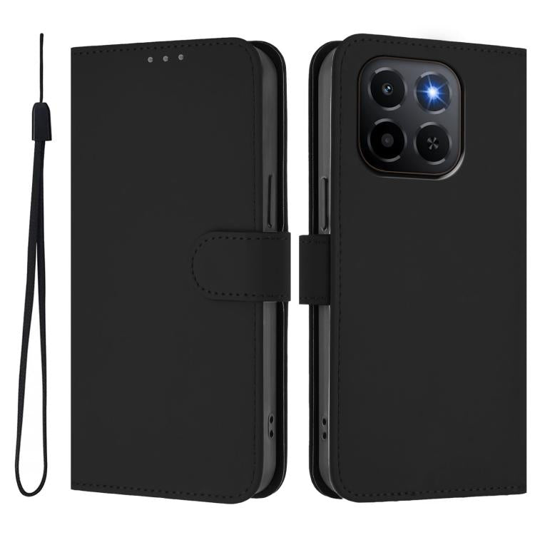 For Honor X6C 4G Skin Feel Solid Color Leather Phone Case with Lanyard