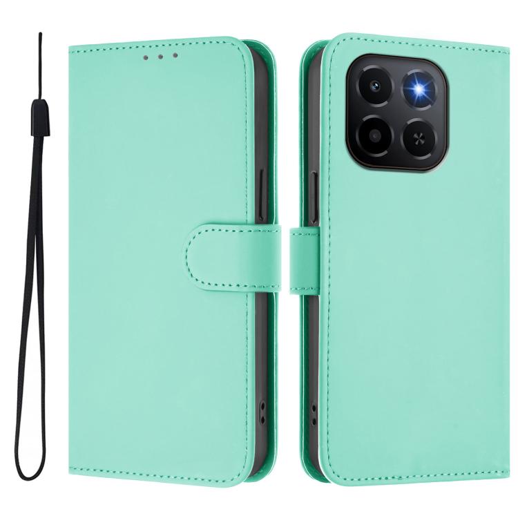 For Honor X6C 4G Skin Feel Solid Color Leather Phone Case with Lanyard