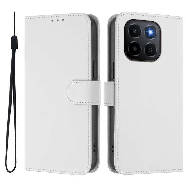 For Honor X6C 4G Skin Feel Solid Color Leather Phone Case with Lanyard