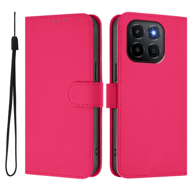For Honor X6C 4G Skin Feel Solid Color Leather Phone Case with Lanyard