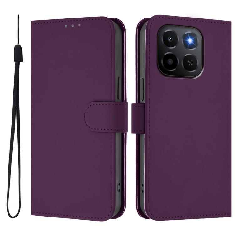 For Honor X6C 4G Skin Feel Solid Color Leather Phone Case with Lanyard