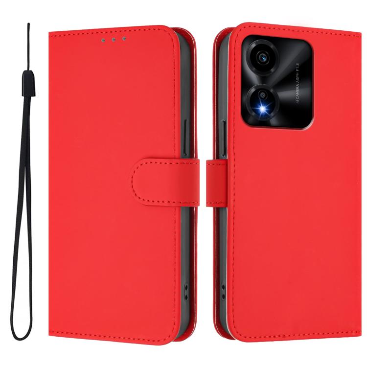 For Honor X5c Plus Skin Feel Solid Color Leather Phone Case with Lanyard