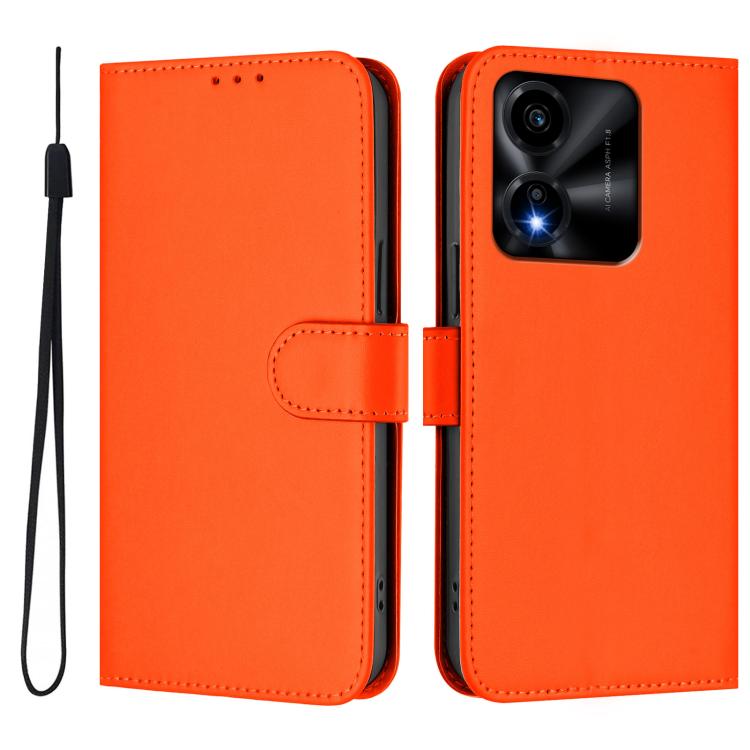 For Honor X5c Plus Skin Feel Solid Color Leather Phone Case with Lanyard