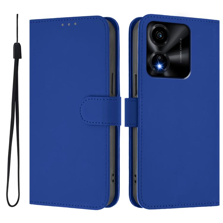 For Honor X5c Plus Skin Feel Solid Color Leather Phone Case with Lanyard