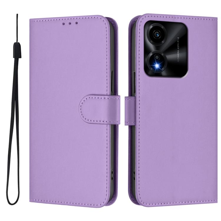 For Honor X5c Plus Skin Feel Solid Color Leather Phone Case with Lanyard