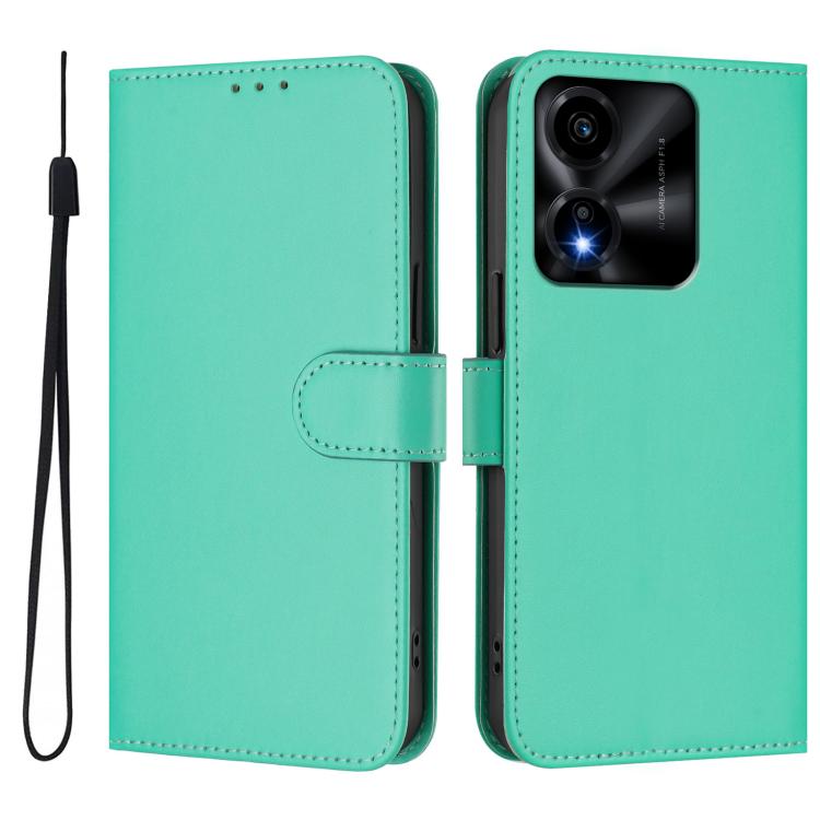 For Honor X5c Plus Skin Feel Solid Color Leather Phone Case with Lanyard