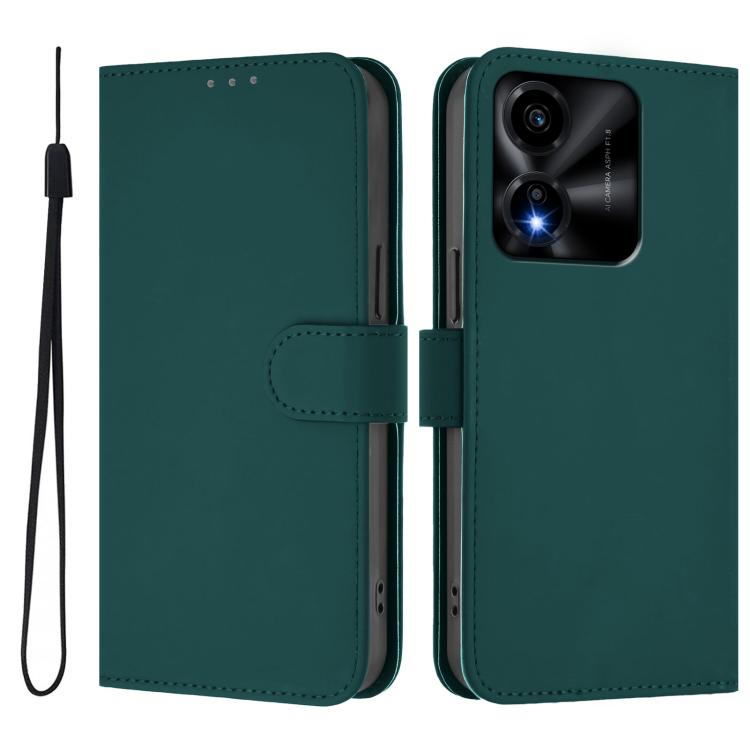 For Honor X5c Plus Skin Feel Solid Color Leather Phone Case with Lanyard