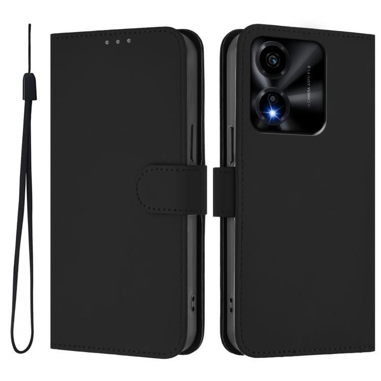 For Honor X5c Plus Skin Feel Solid Color Leather Phone Case with Lanyard